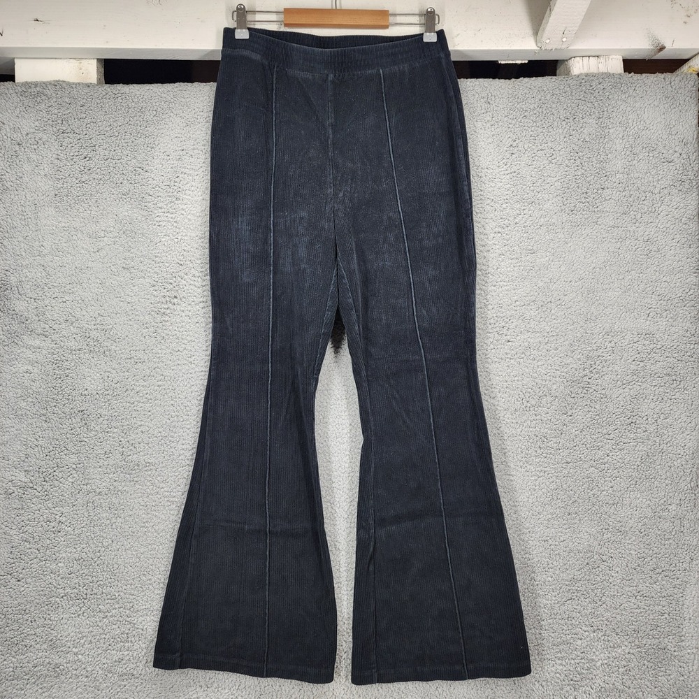 Aerie Women Black Corduroy Flare Leggings High Rise‎ Large Long Ribbed Seam